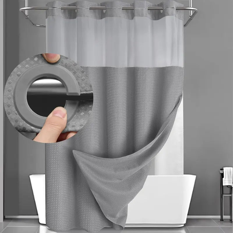 No Hook Shower Curtain with Snap-In Liner β Double Layer Waterproof Fabric Curtain, Washable Hotel Style Bath Curtain